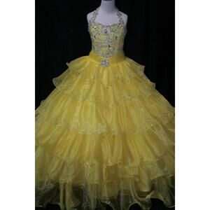 NEW LITTLE ROSIE girl's glitz pageant dress in yellow